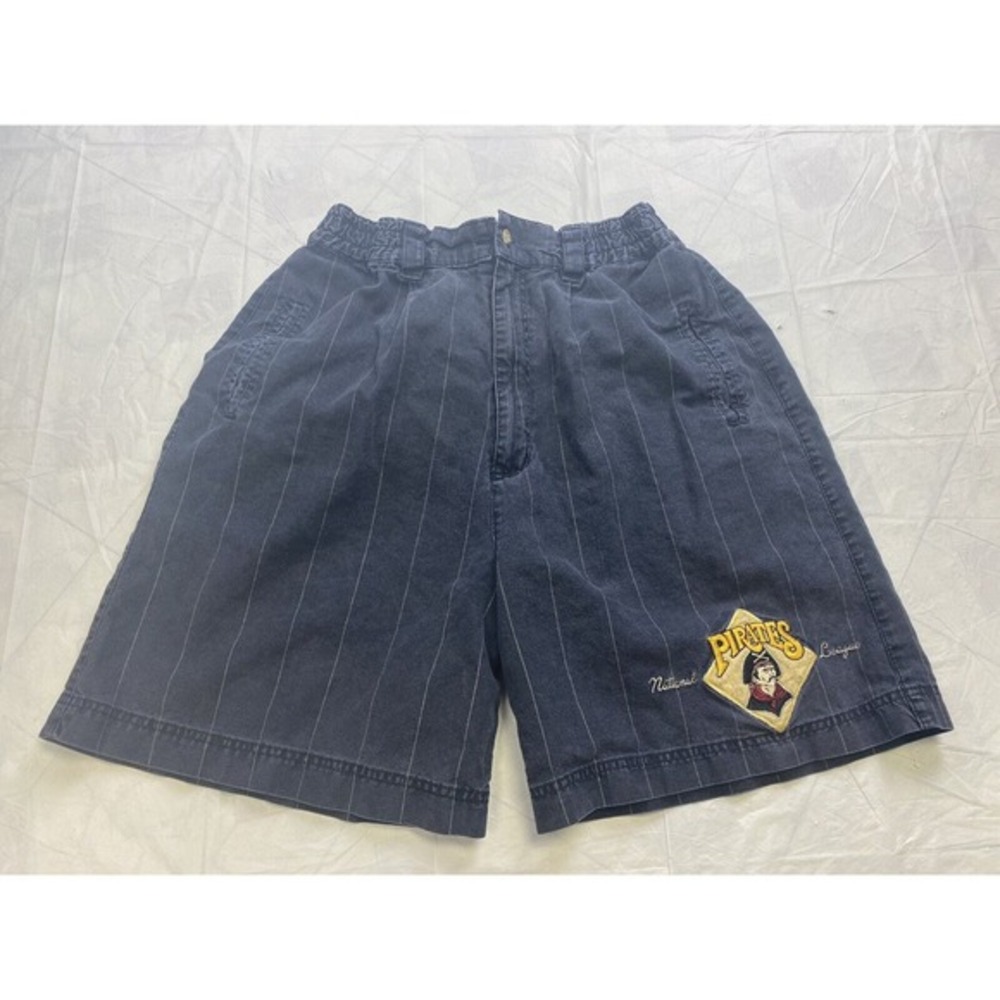 Vintage Pittsburgh Pirates Shorts Pinstripe Size Large‎ Elastic Adjustable Black